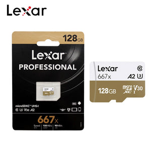Original Lexar 667x Memory Card A2 High Speed 100MB/s 128GB V30 Class 10 UHS-I U3 Mirco SD Card For 1080p Full-HD 3D 4K Video