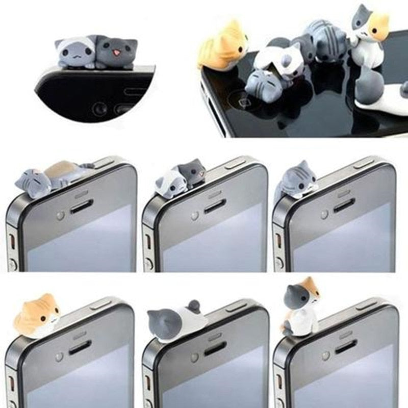 Cute Cat  Anti Dust Dirt-resistant Plug 3.5mm Earphone Jack Headset Phone Accessories For iPhone 5 5s se 6 6s Huawei P20 lite P9