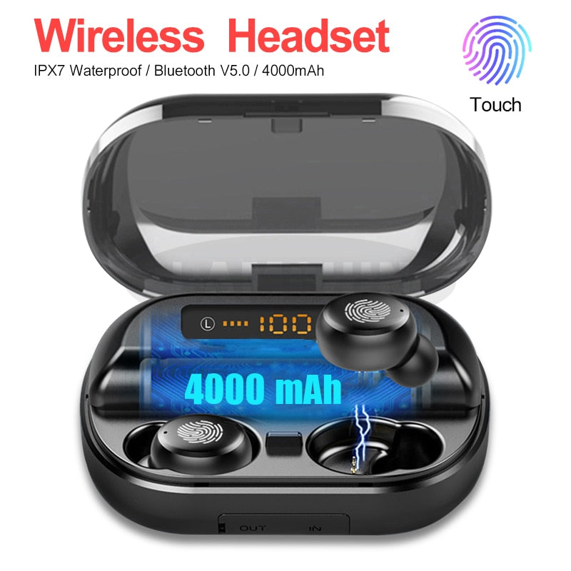 Wireless Bluetooth 5.0 Earphones IPX7 Waterproof 9D Stereo Sport Headphone with 4000mAh Power Bank TWS Bluetooth Earphone