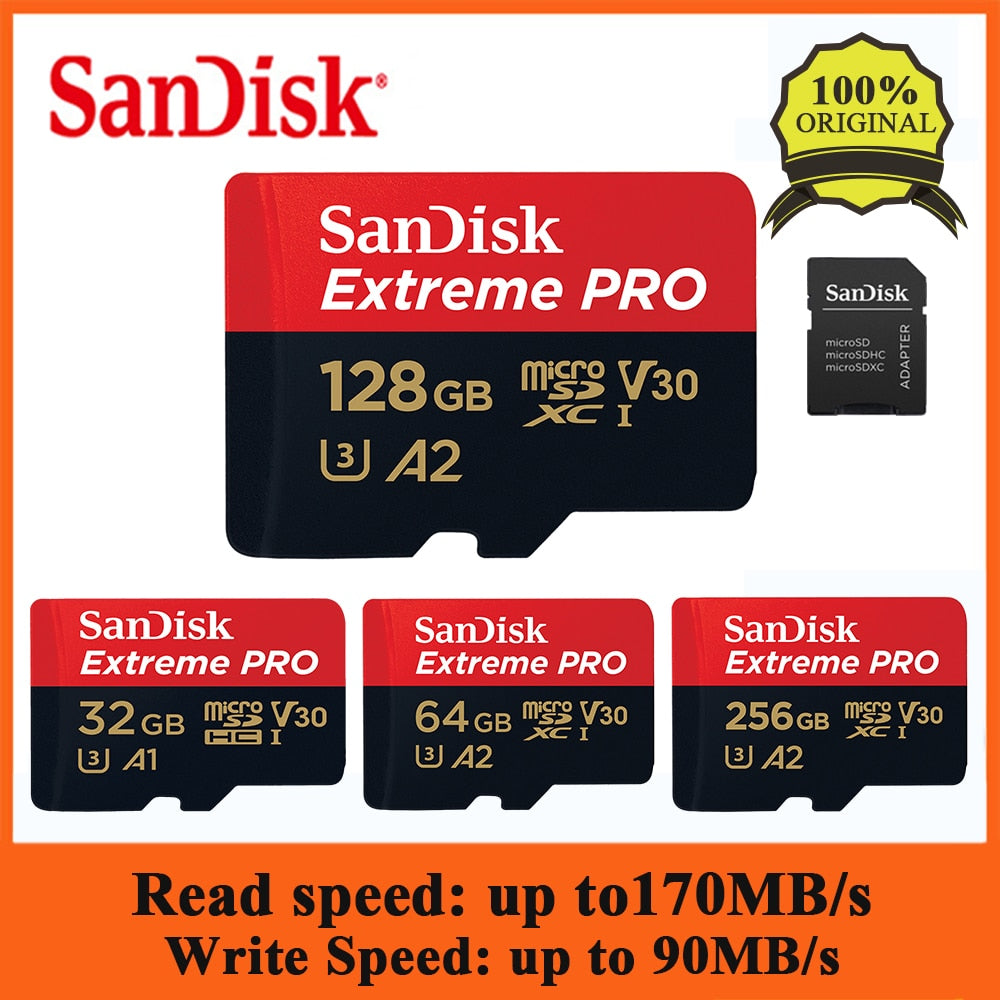 SanDisk Extreme Pro 128GB 64GB 32GB microSDHC SDXC UHS-I Memory Card micro SD Card TF Card Up to 170MB/s Class10 With SD Adapter