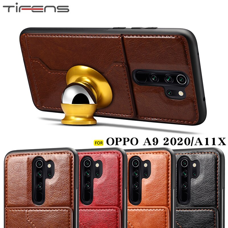 Luxury Vintage Soft Back Cover Silicone Case For OPPO A9 2020 A5 2020 A11X PU Leather Card Stand TPU Phone Coque Etui Bags Shell