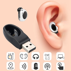 Mini Invisible Wireless Bluetooth Earphones Headphone for phone Handsfree Magnet USB Charger in ear earpiece Headsets with Mic